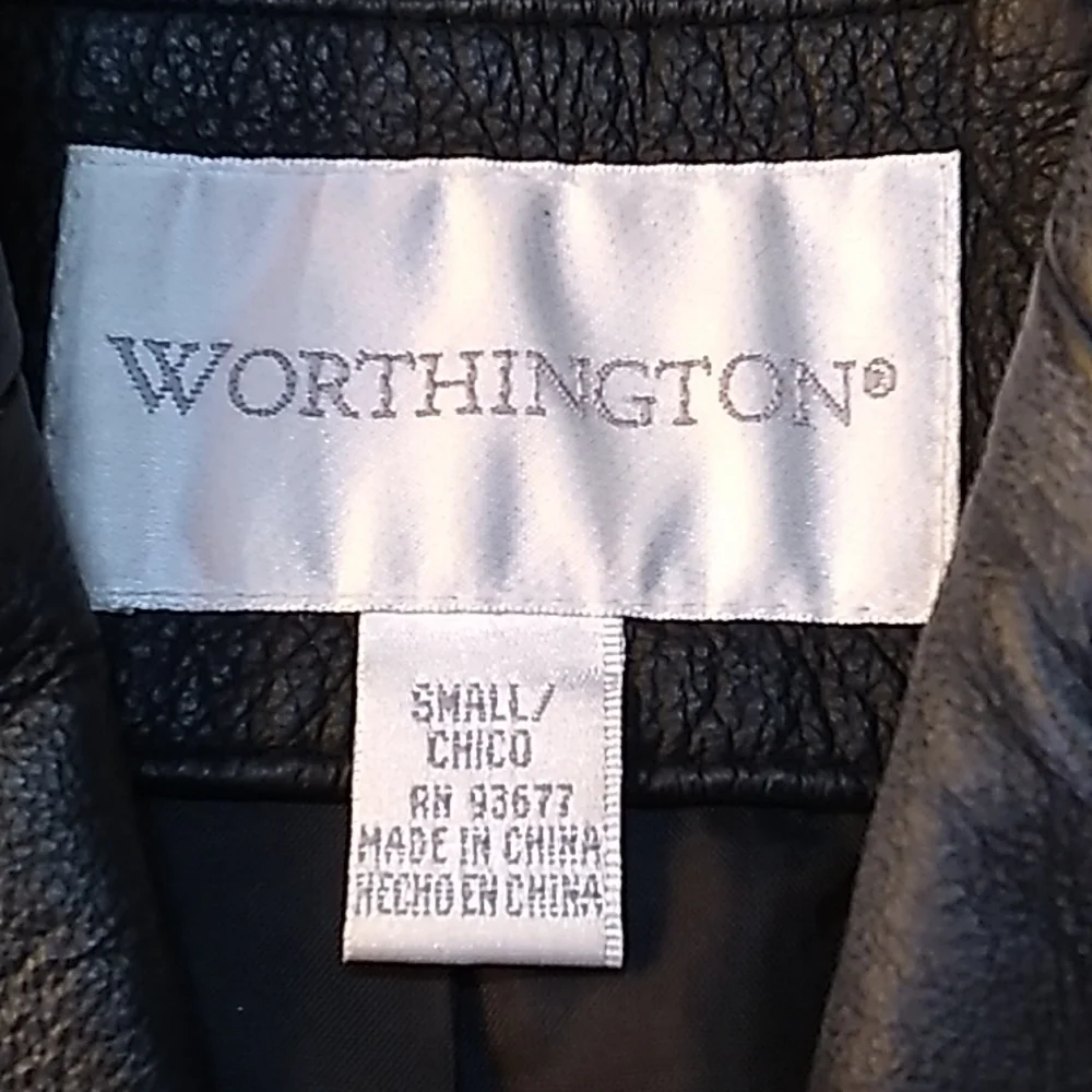 Worthington black leather small trench coat